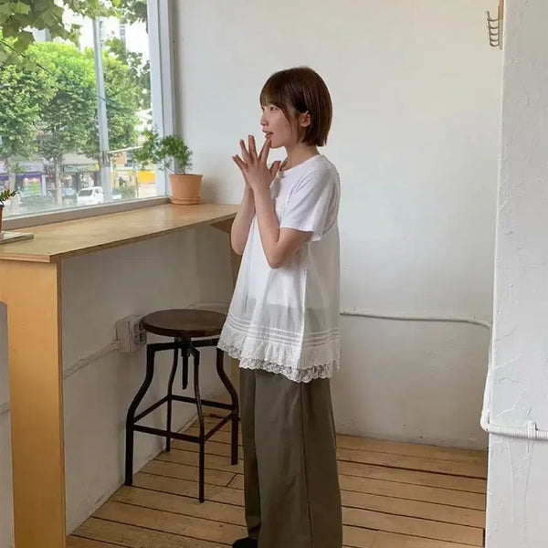 [BUNJANG] Baon Color Cotton Wide Pants Khaki / 바온 고코부 컬러 코튼 밴딩 와이드 팬츠 카키