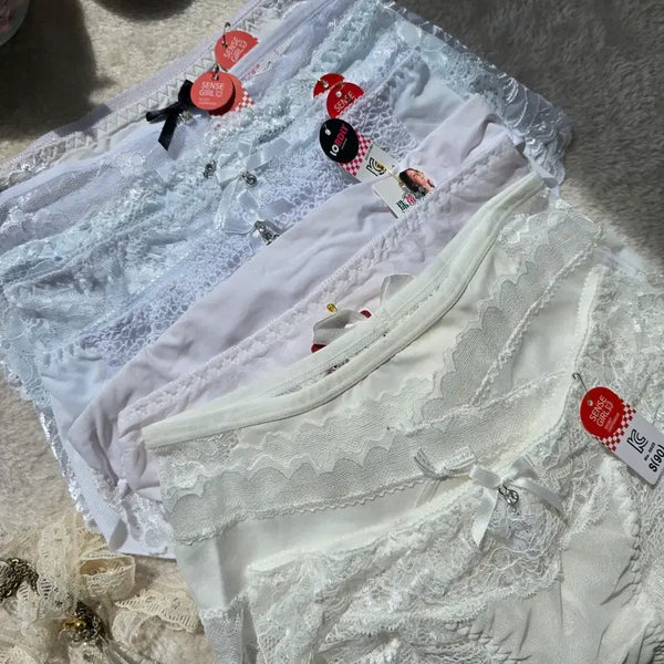 [BUNJANG] Women's Cream & White No-Line Lace Panties (10-Pack) / 크림화이트 여성팬티90사이즈 10장 묶음 판매 노라인 레이스