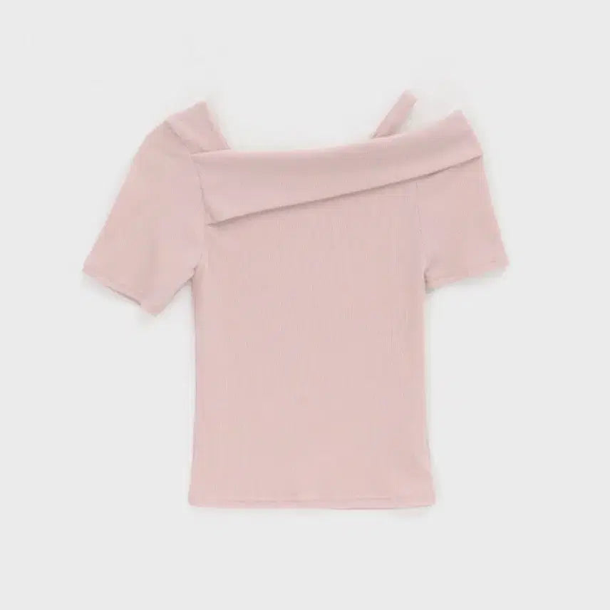 [BUNJANG] Black Up One Shoulder Knit Short Sleeve T-Shirt Pink / 블랙업 원숄더 니트 반팔티 핑크