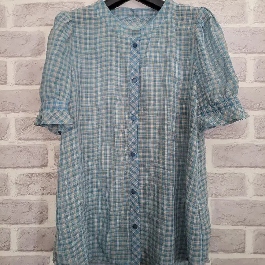[BUNJANG] ab.f.z Blue Check Chiffon Blouse / ab.f.z 블루 체크 쉬폰 블라우스55/알뜰한여우