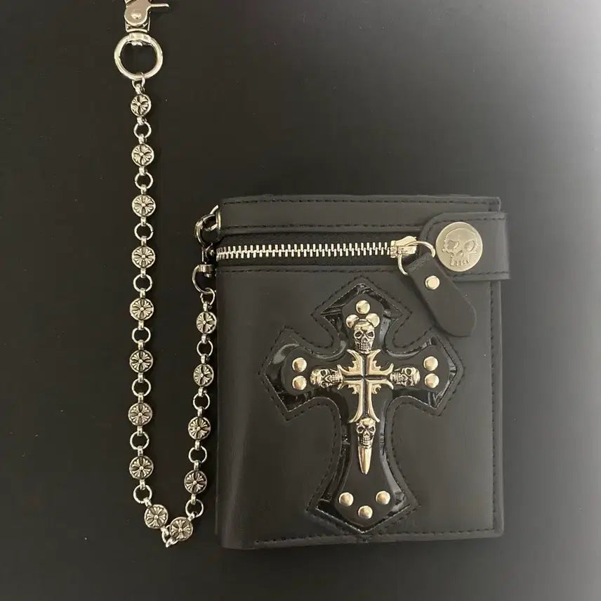 [BUNJANG] Gothic Skull Cross Chain Wallet / 고딕 스컬 크로스 체인 웰렛