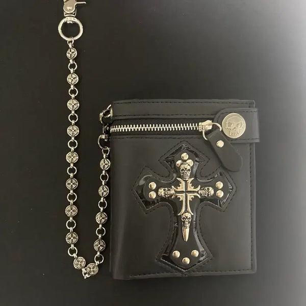 [BUNJANG] Gothic Skull Cross Chain Wallet / 고딕 스컬 크로스 체인 웰렛