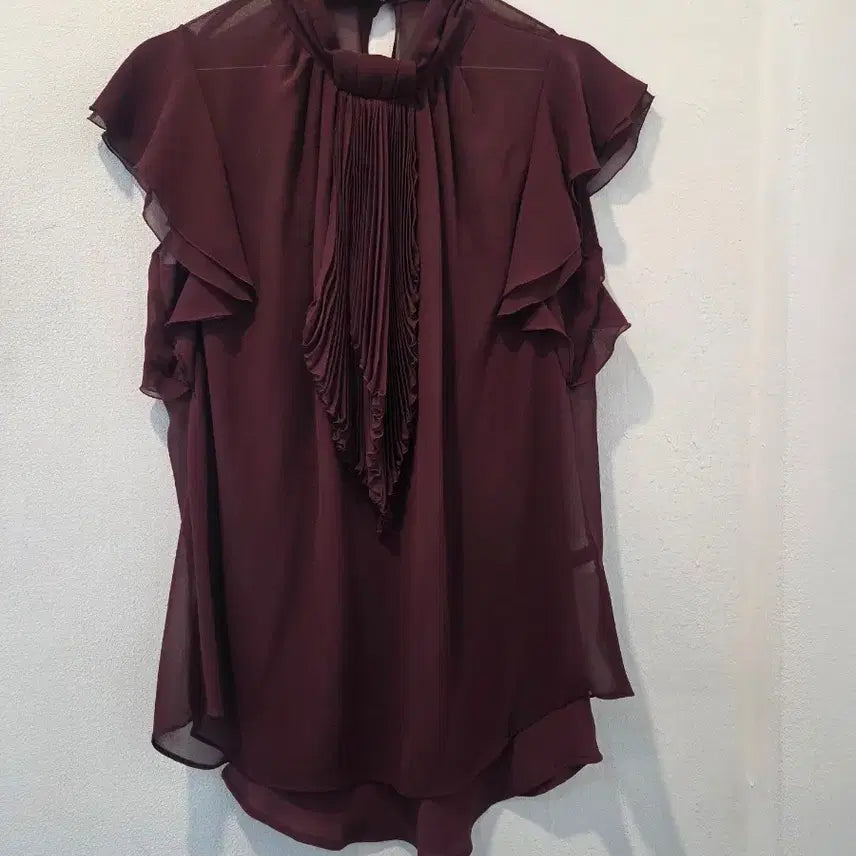 [BUNJANG] MOJO.S.FINE Burgundy Chiffon Blouse with Ruffle Sleeveless Set / 모조에스핀 버건디 쉬폰 블라우스 프릴 장식 나시셋트