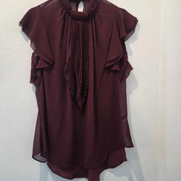 [BUNJANG] MOJO.S.FINE Burgundy Chiffon Blouse with Ruffle Sleeveless Set / 모조에스핀 버건디 쉬폰 블라우스 프릴 장식 나시셋트