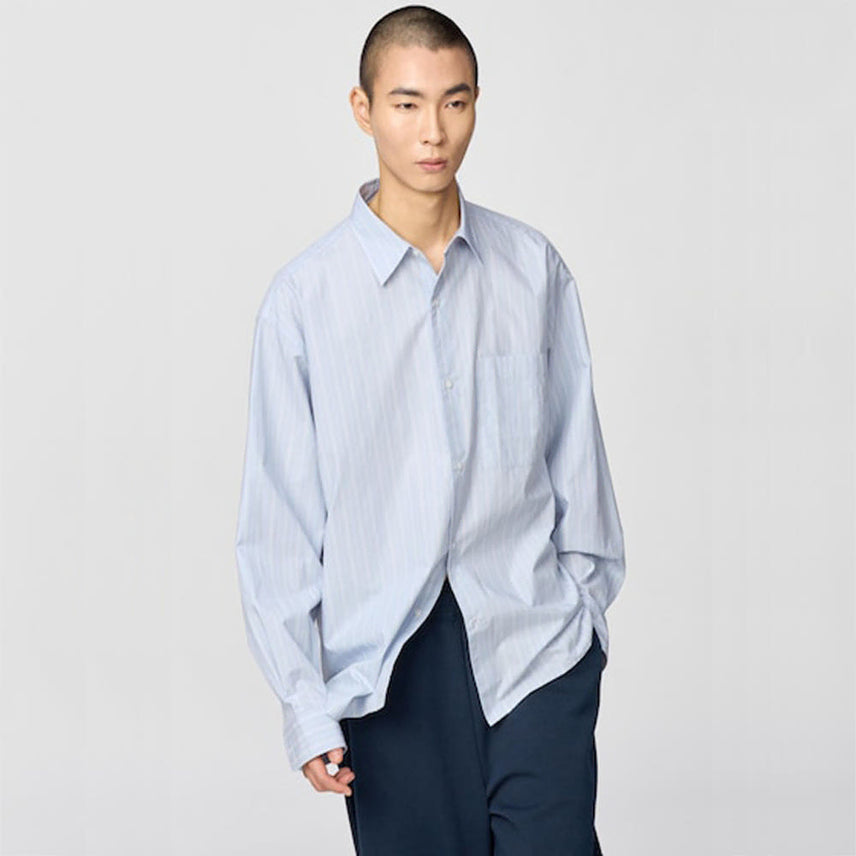 [BUNJANG] Uniqlo C Broad Oversized Stripe Shirt - Blue (L) / 유니클로 C 브로드 오버사이즈 스트라이프 셔츠 L