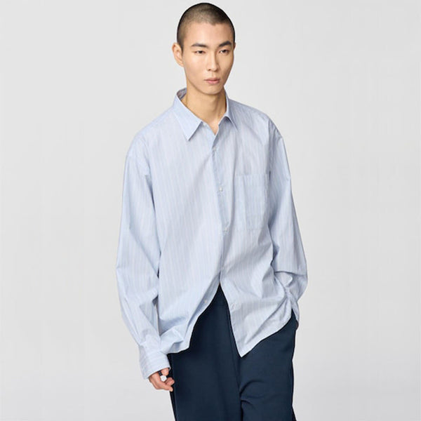 [BUNJANG] Uniqlo C Broad Oversized Stripe Shirt - Blue (L) / 유니클로 C 브로드 오버사이즈 스트라이프 셔츠 L