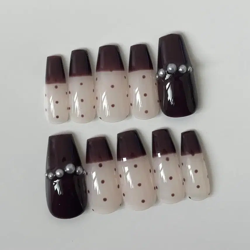 [BUNJANG] Brown Dot Nail Tips / 브라운도트네일팁