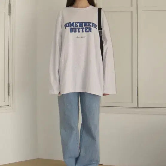 [BUNJANG] Somewhere Better Campus Logo Long T-Shirt Melange / 새상품) 썸웨어버터 캠퍼스 로고 롱 티셔츠 멜란지