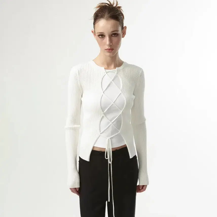 [BUNJANG] Ianzo Back Strap Rib Knit Top White / 새상품) 이안조 백 스트랩 리브 니트 탑 화이트34