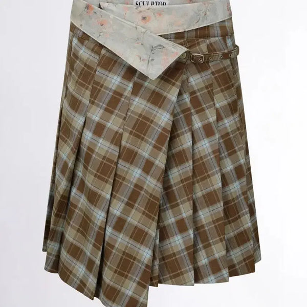 [BUNJANG] Sculptor Folded Waist Plaid Wrap Skirt - Blue Check / Folded Waist Plaid Skirt Blue Check
