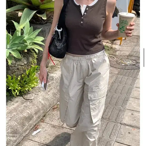 [BUNJANG] Creem String Cargo Pants Milk Beige / 크렘므 스트링 카고 팬츠 밀크베이지