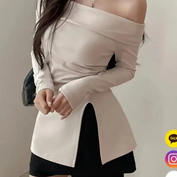 [BUNJANG] Off-the-Shoulder Slit T-Shirt / 오프숄더 티