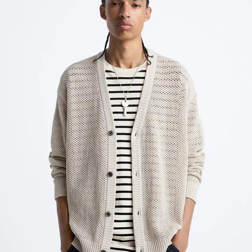 [BUNJANG] Zara Textured Crochet Mesh Cardigan Sand Brown L / 자라 텍스쳐드 크로켓 메쉬 가디건 Sand Brown L