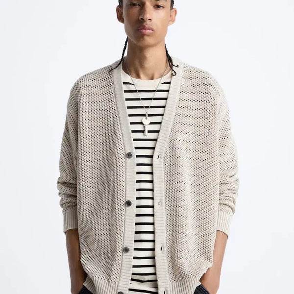 [BUNJANG] Zara Textured Crochet Mesh Cardigan Sand Brown L / 자라 텍스쳐드 크로켓 메쉬 가디건 Sand Brown L