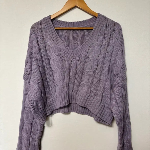 [BUNJANG] Daisy Two L V-Neck Cable Knit Crop Top (Size 44-88) / *새것* 데이지투엘 빅사이즈 브이넥 꽈배기 크롭 니트 44-88