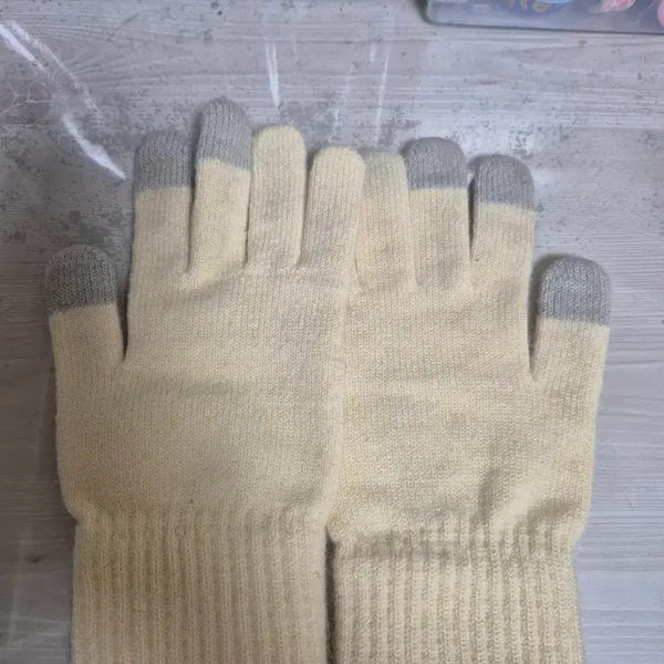[BUNJANG] Ivory Knit Smartphone Touch Gloves / 아이보리 스마트폰 터치 니트 장갑