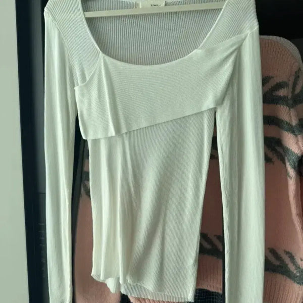[BUNJANG] STAND.J White Ribbed Long Sleeve Knit / STAND.J 화이트 골지 긴팔 니트