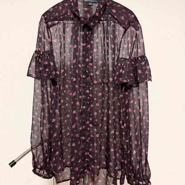 [BUNJANG] French Connection Flower Pattern See-Through Blouse / 프렌치커넥션 French Connection 플라워 시스루 블라우스