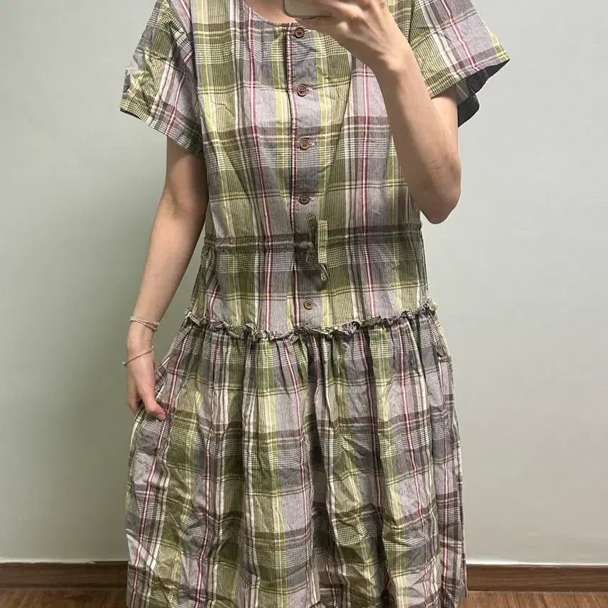 [BUNJANG] Vintage Green Check Dress / 빈티지 그린 초코나무숲 체크 원피스 히메갸루 라떼 모리걸 아오이유우 고딕