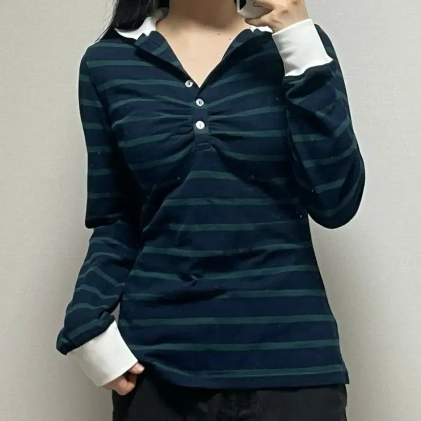 [BUNJANG] Sculptor Stripe Rugby Collar T-Shirt / [S] 스컬프터 스트라이프 테니스 럭비 카라 티셔츠 Sculptor