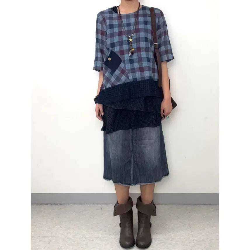 [BUNJANG] Japanese Vintage Medium Wash Denim Midi Skirt / 일본빈티지 데님 중청 미디 스커트