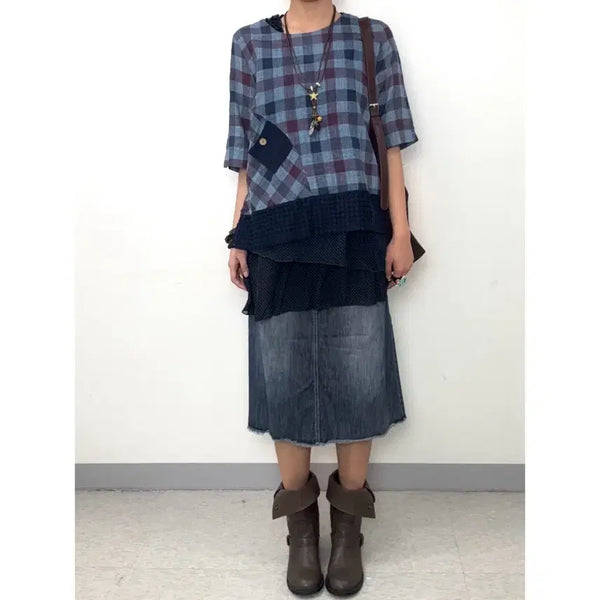 [BUNJANG] Japanese Vintage Medium Wash Denim Midi Skirt / 일본빈티지 데님 중청 미디 스커트