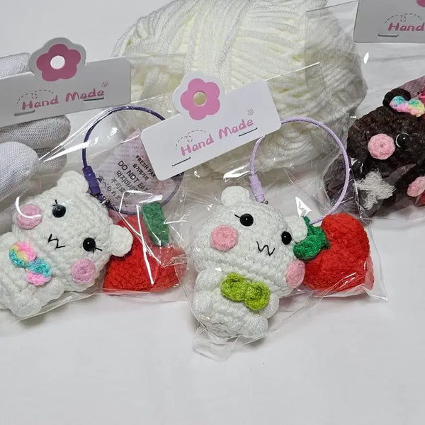 [BUNJANG] Handmade Hamster & Strawberry Keychain Set / 핸드메이드 햄스터 딸기 키링 세트