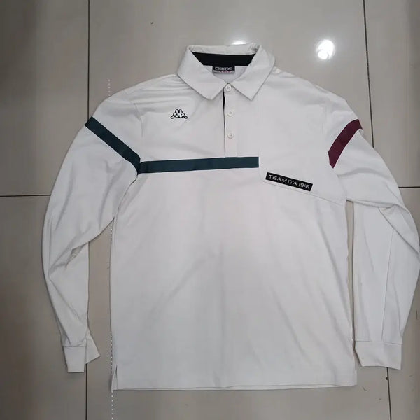 [BUNJANG] KAPPA L White Long-Sleeve Collared Golf T-Shirt (Used) / KAPPA 카파  L 흰색 긴팔카라티셔츠 골프티 중고라 오염있어요