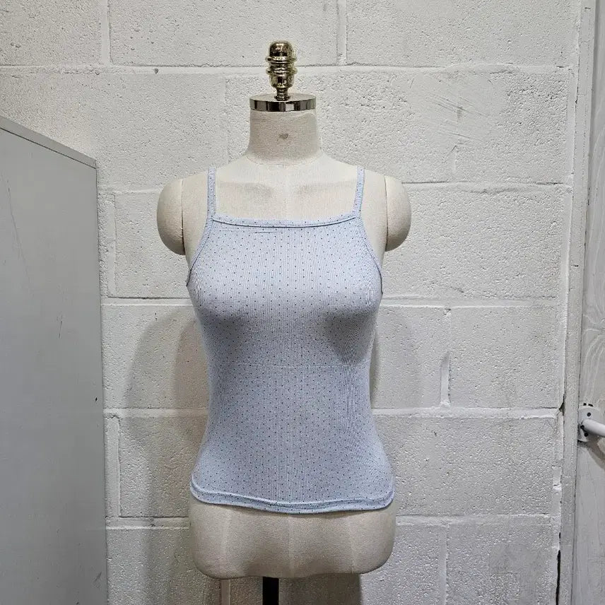 [BUNJANG] Polka Dot High Neck Sleeveless Top - Sky Blue / 찰랑거리는 땡땡이 하이넥 나시- 하늘색