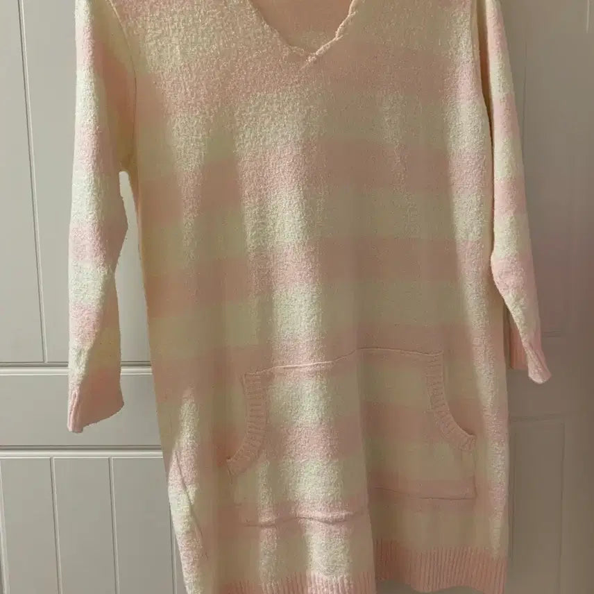 [BUNJANG] Vintage Pink Stripe Knit Hoodie / 일본빈티지 핑크 스트라이프 니트 후드