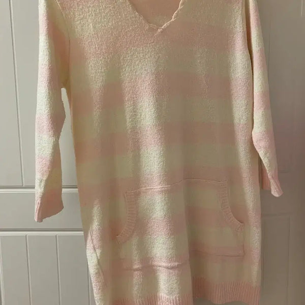 [BUNJANG] Vintage Pink Stripe Knit Hoodie / 일본빈티지 핑크 스트라이프 니트 후드