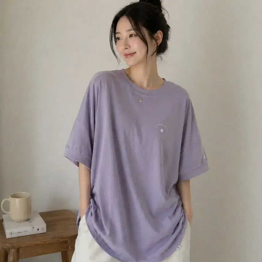 [BUNJANG] Converse Relaxed Fit Dolman Sleeve T-Shirt Lavender / [L] 컨버스(CONVERSE) 가오리핏 티셔츠 라벤더