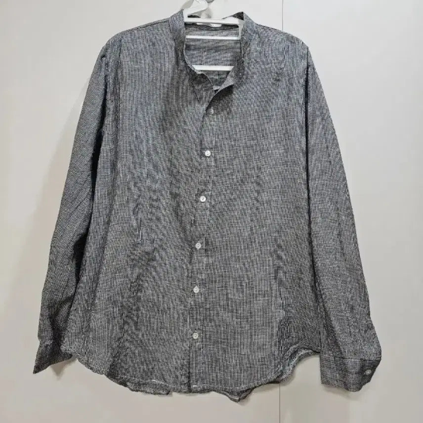 [BUNJANG] Henry Neck Long Sleeve Shirt Fine Check Pattern / 헨리넥 긴팔 셔츠 잔체크 패턴