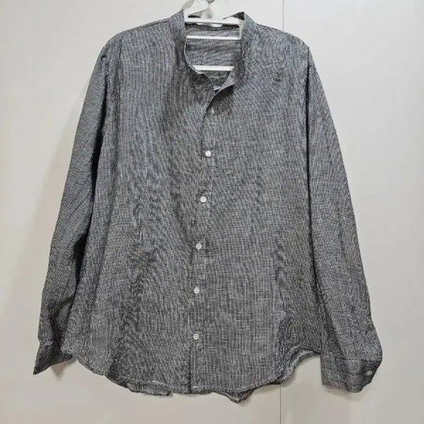 [BUNJANG] Henry Neck Long Sleeve Shirt Fine Check Pattern / 헨리넥 긴팔 셔츠 잔체크 패턴
