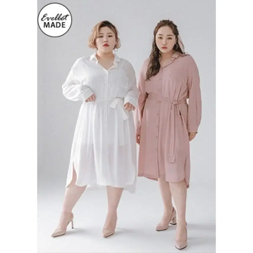 [BUNJANG] J Style Ebllet Pink Shirt Long Dress with Belt (Size 99-100) / 빅사이즈 제이스타일 이블렛 셔츠형 벨트 롱원피스 99,100