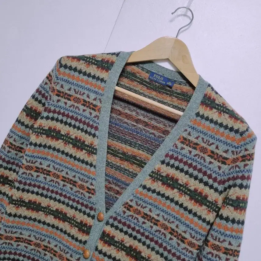 [BUNJANG] Polo Ralph Lauren Women's Rare Fair Isle V-Neck Long Sleeve Wool Cardigan Sweater / 여성 레어 폴로 울 램스울 페어아일 긴팔 가디건 니트 스웨터 브이넥