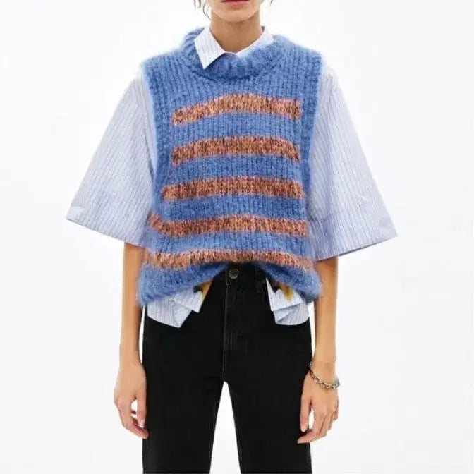 [BUNJANG] Bimba y Lola Blue Stripe Knit Vest / 빔바이롤라 Bimba y Lola 블루 스트라이프 니트 베스트 55