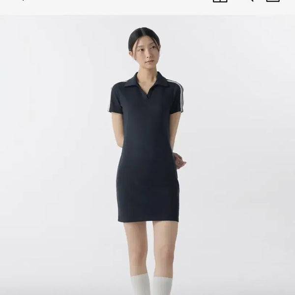 [BUNJANG] Musinsa Slit Neck Lace Trim Polo Dress Navy / 새상품)무신사 슬릿 넥 레이스 트림 폴로 원피스 네이비