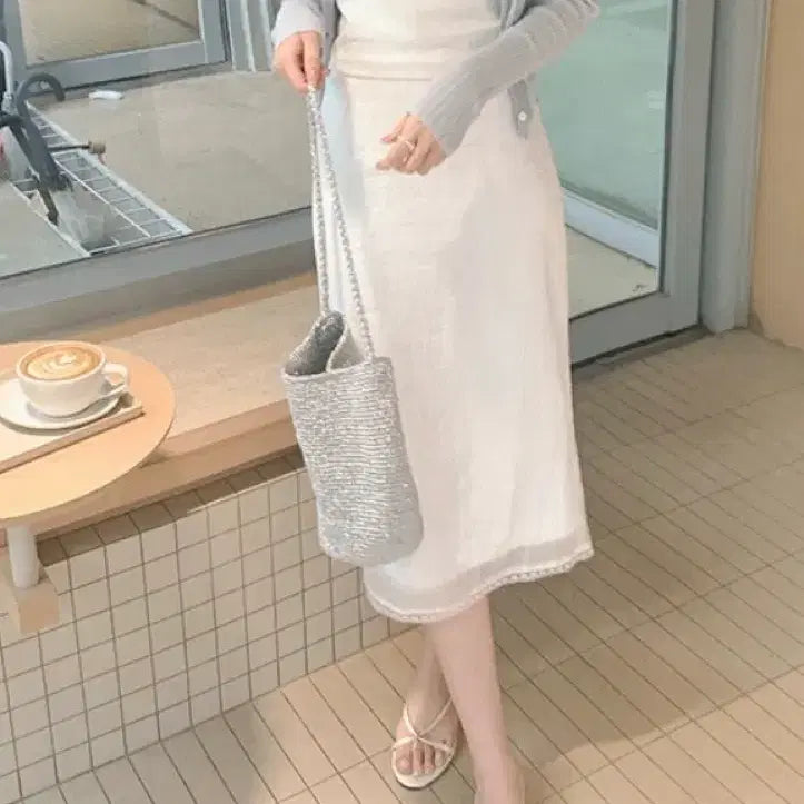 [BUNJANG] White Chiffon Lace Long Skirt / 렌느 화이트 쉬폰 레이스 롱 스커트 새상품 택있음
