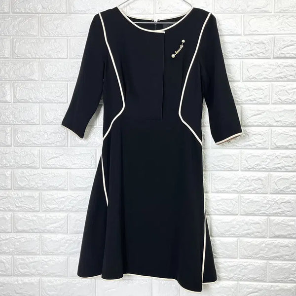 [BUNJANG] Satin Color-Block A-Line Dress / SATIN 사틴 여성 블랙 화이트 배색 A라인 원피스 85