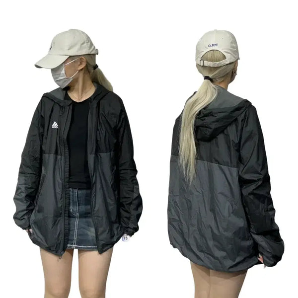 [BUNJANG] Adidas Black Charcoal Oversized Windbreaker Track Jacket XL / 아디다스 블랙 차콜 오버핏 바람막이 트랙 자켓 XL