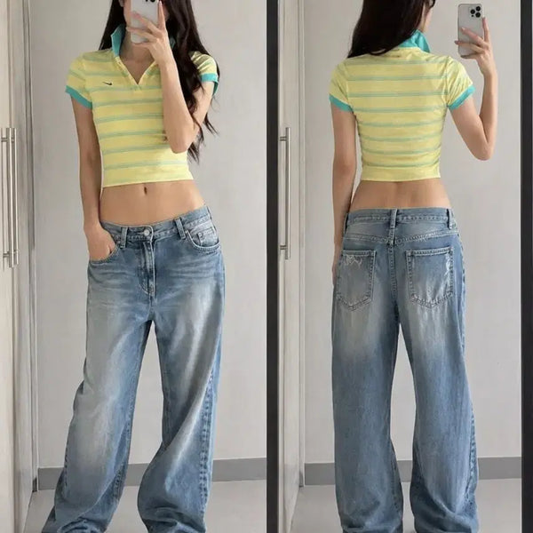 [BUNJANG] Nike Stripe Cropped T-Shirt (Size 44-55) / 나이키 스트라이프 크롭 반팔티 44~55