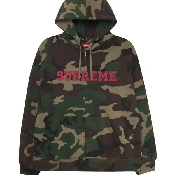 [BUNJANG] Supreme Collegiate Applique Zip Up Hooded Sweatshirt Woodland Camo XL / 슈프림 컬리지에이트 아플리케 집업 후드 스웨트셔츠 우드랜드 카모