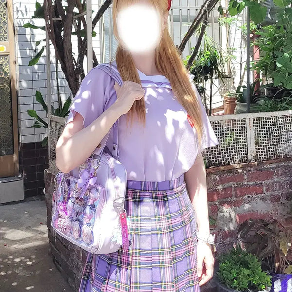 [BUNJANG] Purple Sailor Short Sleeve Top & White Pleated Skirt Set / 연보라 반팔 세일러상의 +흰색스커트