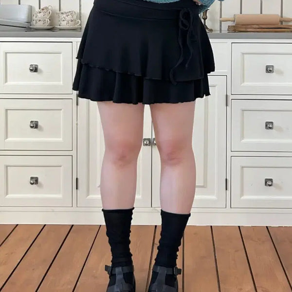 [BUNJANG] Cozy&U 2-Tier Layered Ruffle Banding Mini Skirt / 코지앤유 2단캉캉 레이어드 프릴 밴딩 미니스커트