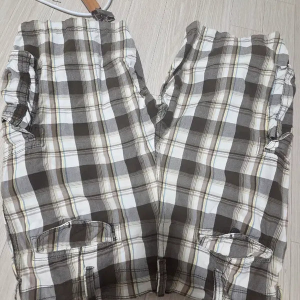 [BUNJANG] Check Cargo Shorts Cotton Pants / 체크 카고 반바지 면바지