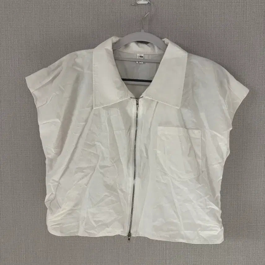 [BUNJANG] White Zip-Up Cropped Jacket / 화이트 셔츠형 집업 크롭 자켓