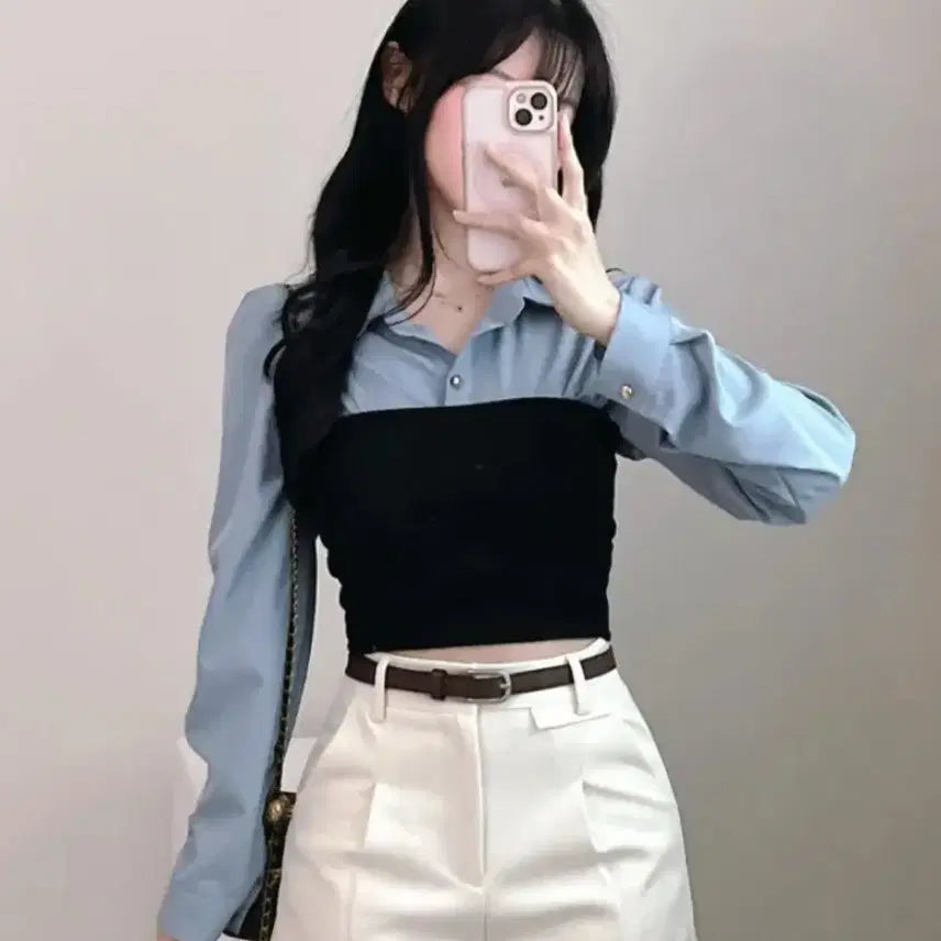 [BUNJANG] Avely Dash Layered Top Black / 에이블리 대시 레이어드 탑 블랙 검정