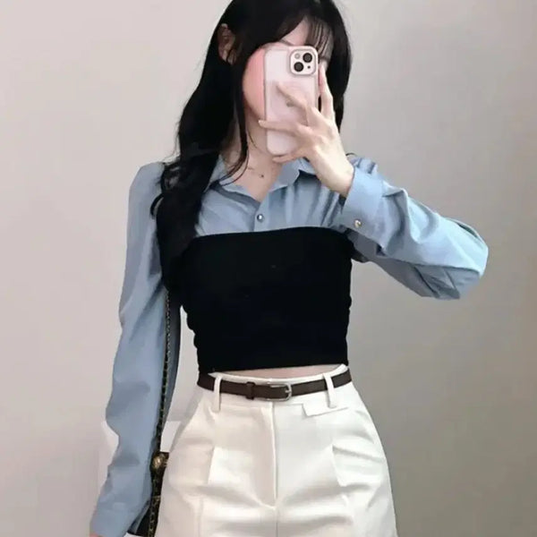 [BUNJANG] Avely Dash Layered Top Black / 에이블리 대시 레이어드 탑 블랙 검정