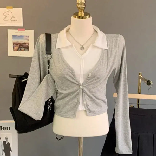 [BUNJANG] Ably Double Collar Cardigan / 에이블리 카라 가디건 긴팔 일체형 이중카라가디건